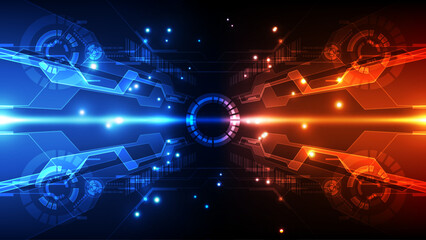 Futuristic Clash of Energy Forces &ndash; Blue vs Orange HUD Interface