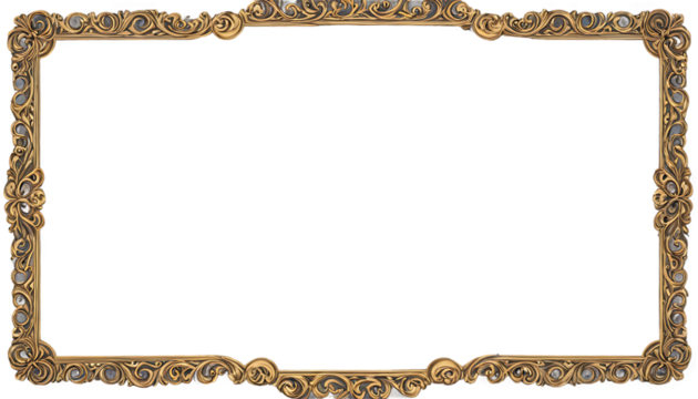 antique gold picture frame. old wooden picture vintage style frame. golden frame with design