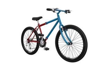 Dynamic 3D Rendered Bicycles: Upright and Inverted Red and Blue Bikes Isolated on Transparent PNG Background for Modern Cycling, Urban Lifestyle and Digital Design Projects.