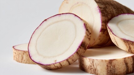 Slicing fresh yam kitchen counter food preparation bright lighting close-up view healthy ingredients for culinary delight