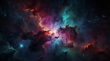 Fototapeta premium Galactic sky vibrant stars and swirling cosmic nebula illuminate the vast dark universe