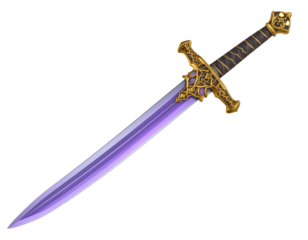  Fantasy Sword with Curved Purple Blade and Ornate Gold Handle — Isolated PNG