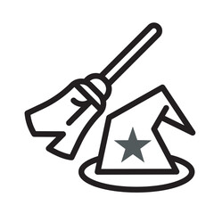  Enchanting Witch Hat and Broomstick Vector Icon