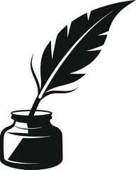 Feather Pen in Ink Bottle Silhouette Vector Icon