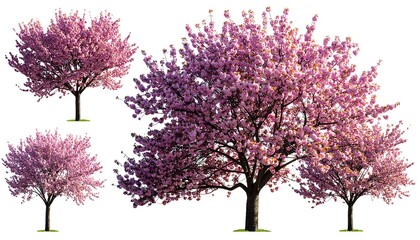 Obraz premium Four cherry blossom trees against white background