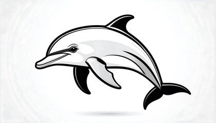 Naklejka premium Dolphin graphic, stylized black and white