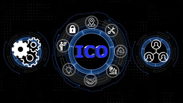 I C O Initial Coin Offering Cryptocurrency Concept Futuristic Digital Interface Animated