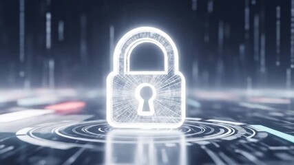 Digital lock icon animation with futuristic hud interface for cyber security concept - Powered by Adobe