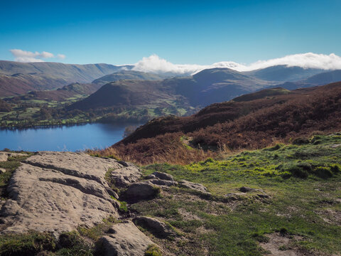 Clouds cascading over Sleet Fell and High Dodd, Gowbarrow Fell, Lake District