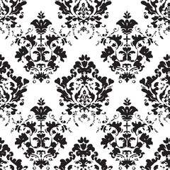 Black and white seamless damask floral pattern with vintage ornamental design