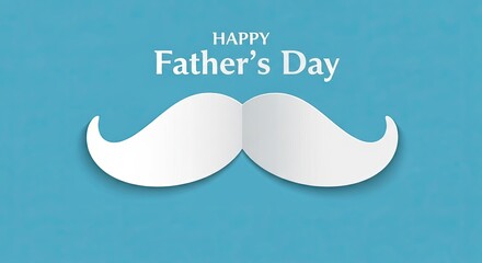 Playful White Paper Mustache on Blue Fatherhood Concept
