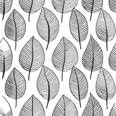 Seamless black and white leaf pattern vector nature wallpaper design