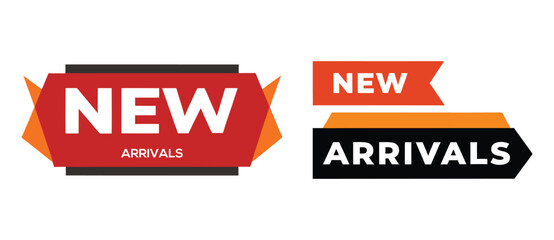 Two vibrant new arrivals badges showcase fresh product launches and special offers for retail promotions.