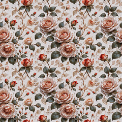 Seamless floral pattern with elegant oil painting roses. A beautiful, timeless botanical pattern perfect for textiles, backdrops and arts and crafts