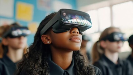 Students engrossed in a virtual reality classroom experience - Powered by Adobe
