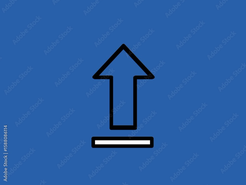 Poster upload animation with black outline arrow filling from bottom to top. simple data transfer concept.