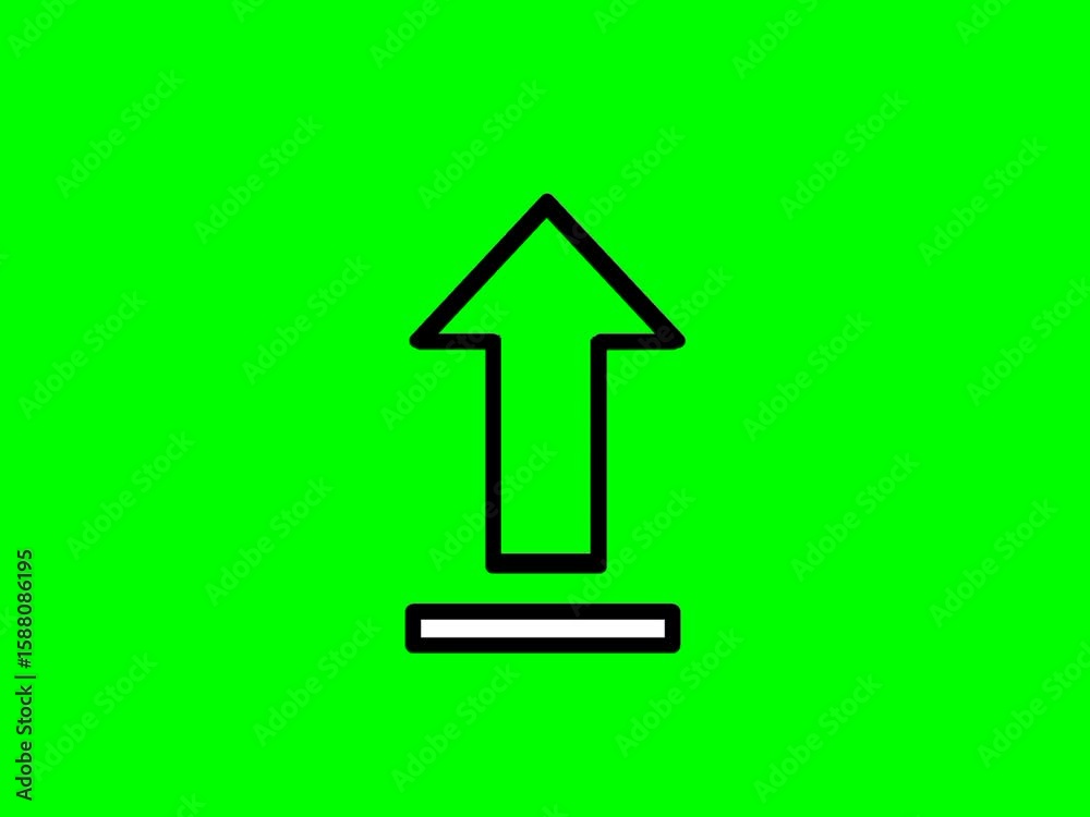 Poster upload animation with black outline arrow filling from bottom to top. simple data transfer concept.