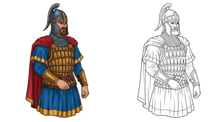 Byzantine Guard Coloring Page with Realistic and Outline Warrior Depiction