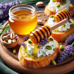 Lavender Honey Ricotta Crostini Toasted baguette slices topped w