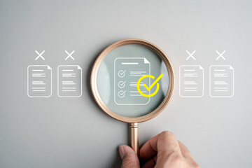 Audit system for document verification and compliance, showing checklist review, quality assurance,...