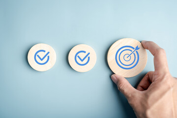 Checklist planning and workflow with target direction, step process, task management, business...