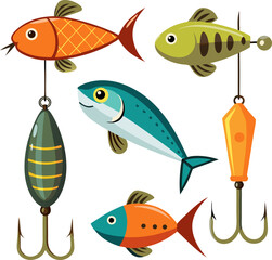   Fishing Hook and Lure Vector Set