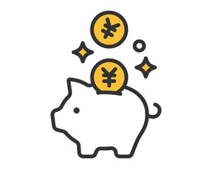 円硬貨が飛び込む豚の貯金箱 ベクターアイコン