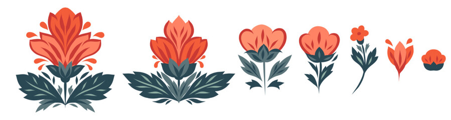 Vector set of decorative clip arts of flowers. Collection of stylized blooms for cards and invitations. Femininity blossom isolated from background