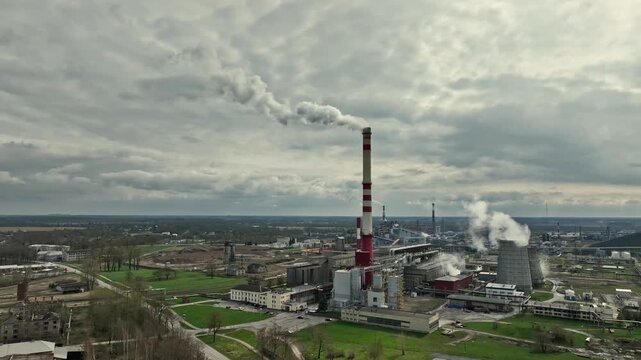 Kohtla-J&auml;rve, Estonia - April 20 2025: Aerial footage of Viru Keemia Grupp (VKG), industrial enterprise that specialises in co-production of shale oil and energy aswell as production of fine chemicals