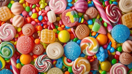 Fototapeta premium The texture and background of candies and lollipops. The harm of sweets.