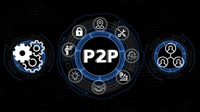 P2 P Peer to Peer Technology Concept Futuristic Interface Animated Illustration Digital Network