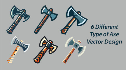 Wooden axe icon symbol shape set. Fire axe fire, department logo. Forestry axe tool logo sign collection. Vector illustration image.