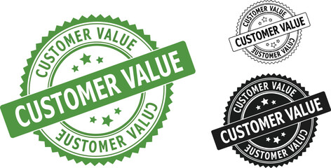 Fototapeta premium Evaluate customer value using this stamp graphic in green, black, and outlined versions