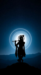 Fototapeta premium Mystical Krishna Silhouette Reflects Ancient Hinduism and Spiritual Devotion