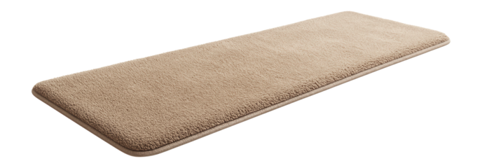 Microfiber bath runner designed to span the length of a double vanity area in a spacious home.