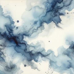 Powder blue watercolor washes with indigo ink bleeds featuring h