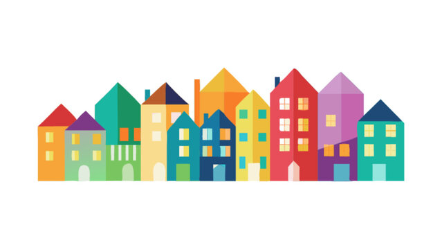 Colorful cartoon town houses illustration vector graphic for real estate and community design projects 100