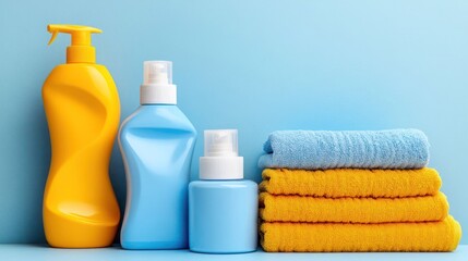 Sun-Kissed Serenity: A Refreshing Composition of Vibrant Beach Essentials Evoking Relaxation and Care Against a Clean Blue Backdrop, Capturing the Essence of Summer