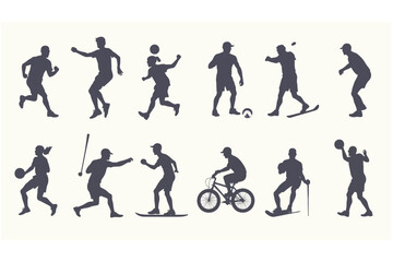 Obraz premium Silhouetted People Performing Various Sports Activities Vector