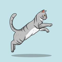 Illustration of Gray Tabby Cat Jumping
