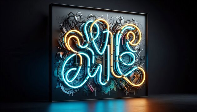 A piece integrating LED neon tubing that follows the lines of ke