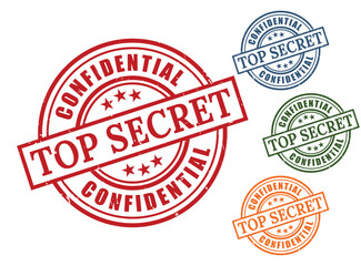Top Secret Confidential Grunge Rubber Stamp Collection, Classified Information Seal Vector Set  