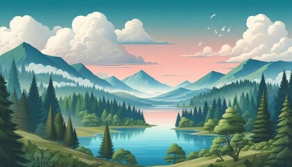 Setting Environment A serene lake surrounded by lush green fores
