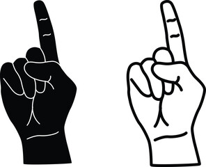 Number One Finger Sign Silhouettes Flat and Outline Design