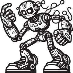 Robot Boy Minimalist Cyborg black white