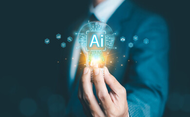 Business data using AI technology background using computer customer service showing data...