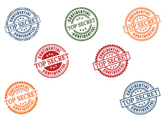 Fototapeta premium Top Secret Confidential Rubber Stamp Collection, Classified Information Seal Vector Set