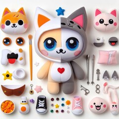Fototapeta premium A set of customizable plush toys with interchangeable parts and