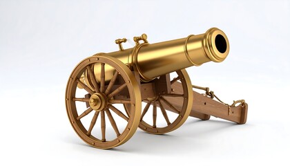 Golden cannon on a white background