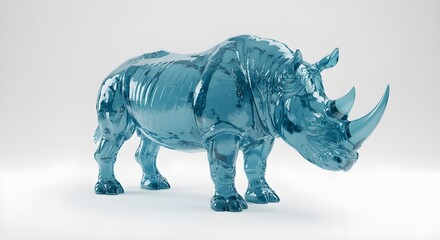 Obraz premium Blue Transparent Resin Rhino Sculpture with Glossy Finish
